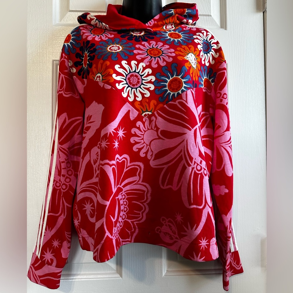 RARE Adidas x FARM Rio Floral Hoodie Long Sleeve Pullover Red Pink Orange Size M